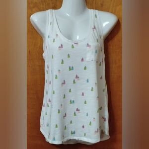Merona Pineapple Tank Top White Sz XS Sleeveless T-Shirt Layers Pocket